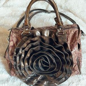 Brown Rose Snakeskin Handbag Purse